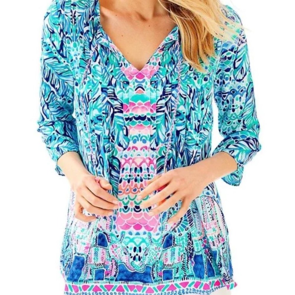 Lilly Pulitzer Marilina Tasseled Tunic Small Shirt Top Blouse